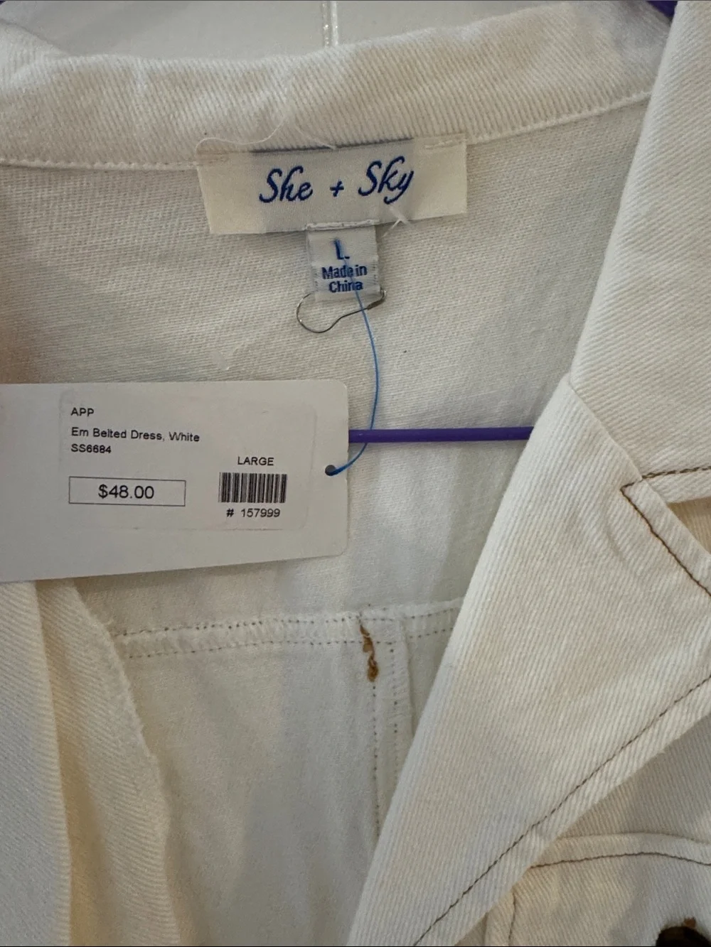 She + Sky White Belted Shirt Dress - Picture 2 of 3